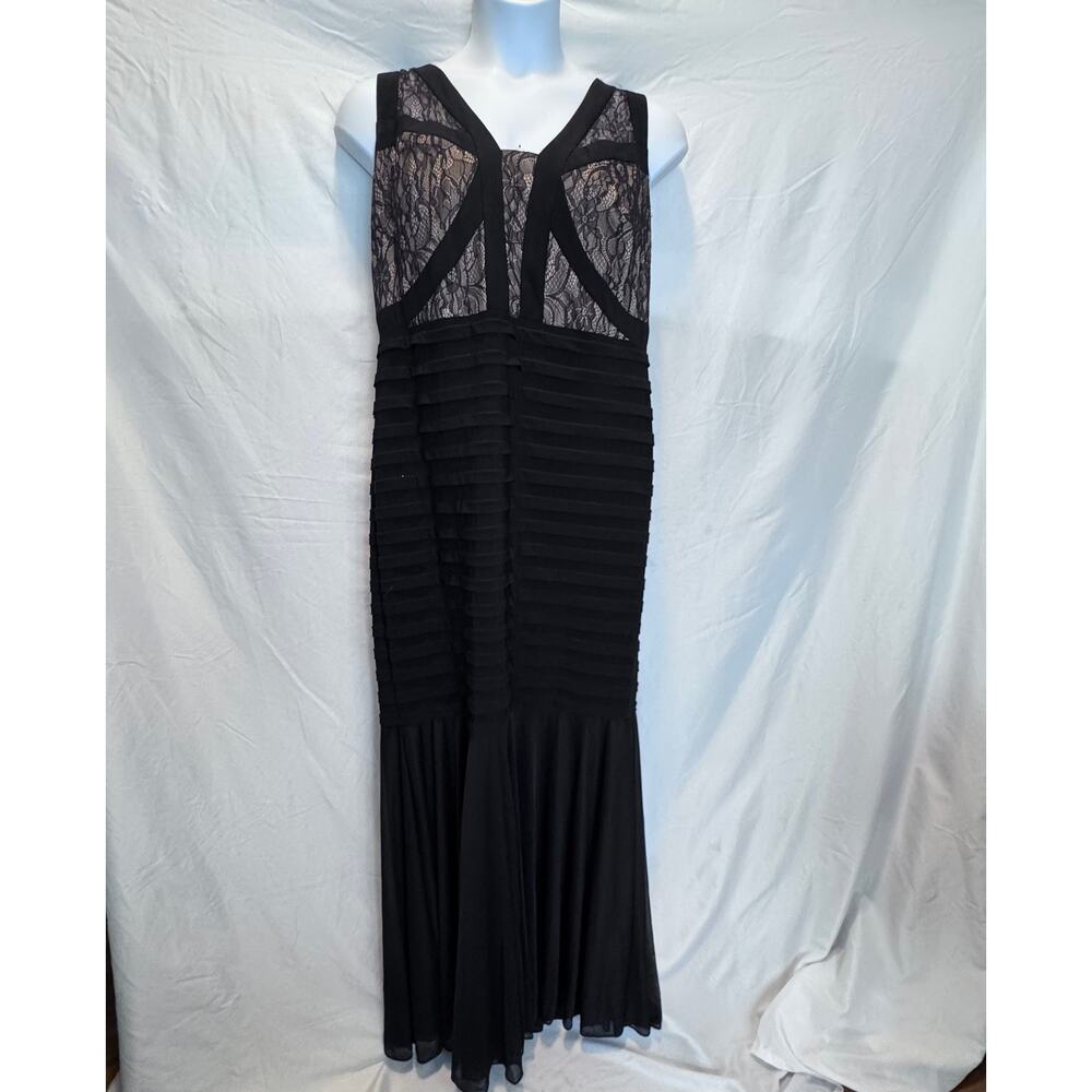 XSCAPE Black Lace Tiered Mermaid Gown Evening Dress Plus Size 18W Made in USA